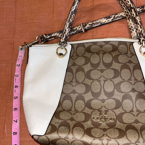 Coach Brown & White Signature Canvas & Leather Mini Tote Crossbody Bag With Adju - Picture 15 of 16
